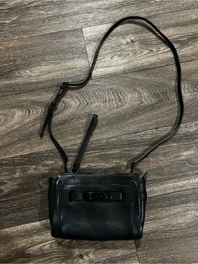 COACH Swagger Black Matte Leather Wristlet Crossbody Bag